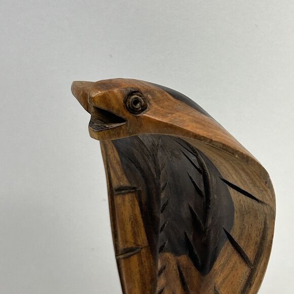 Vintage Hand Carved Wood Cobra Snake Figurine Sculpture - Picture 2 of 10